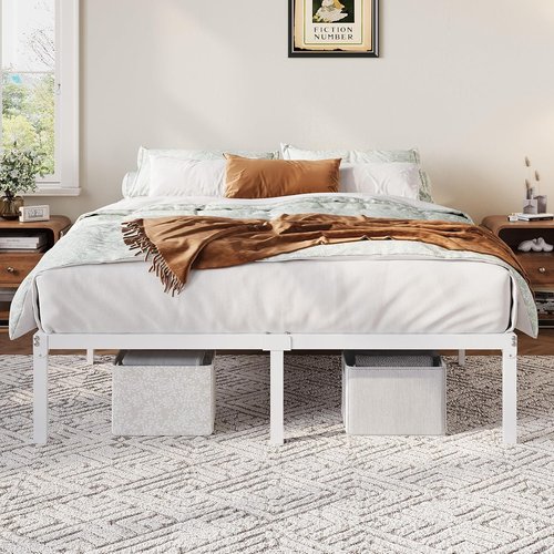 Allewie Queen Bed Frame - 12 Inch Metal Platform Bed with Storage | Easy Assembly, White Finish