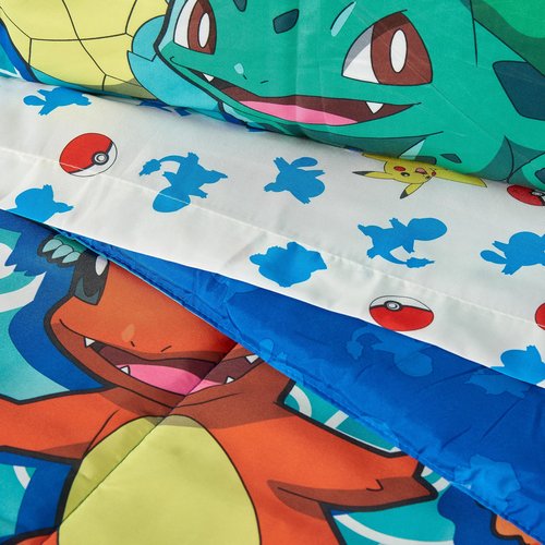 Northwest Twin Bed in a Bag Set – Pokémon First Starters Design – 5-Piece Bedding Set with Comforter, Fitted Sheet, Flat Sheet, Pillowcase, Sham