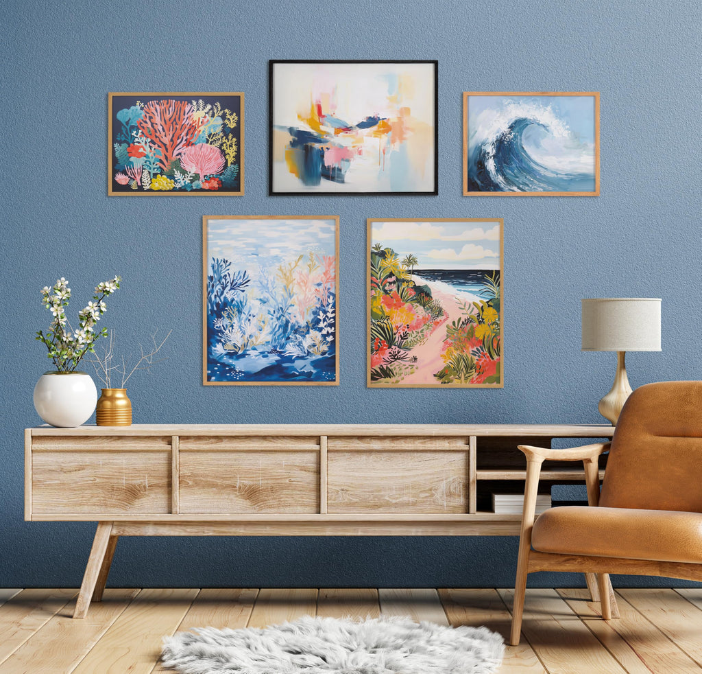 Kate and Laurel Tropical Bright Ocean Path Landscape Framed Wall Art by The Creative Bunch Studio; 16x20 Gold; Coastal Beach Landscape Art for Wall