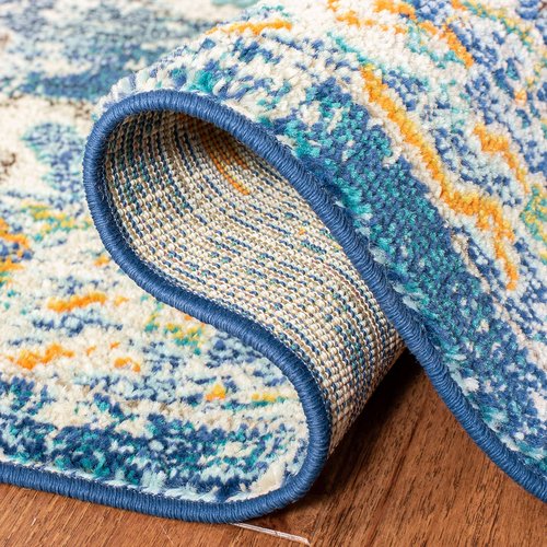SAFAVIEH Madison Collection Runner Rug - 2' x 8', Navy & Grey, Boho Chic Medallion Distressed Design, Non-Shedding & Easy Care, Ideal for High Traffic Areas in Living Room, Bedroom (MAD452M)