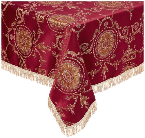 Violet Linen Prestige Damask Design Tablecloths, 60" X 140", Burgundy