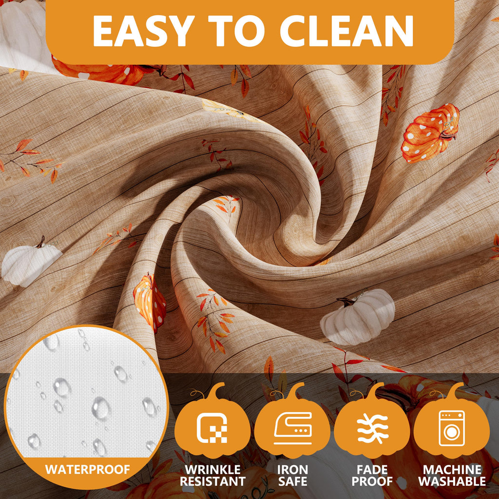 Fall Tablecloth 60x84 Inch Rectangle, Wood Leaves Pumpkin Decorations Seasonal Autumn Thanksgiving Scalloped Edge Waterproof Table Cover Home Party Decor