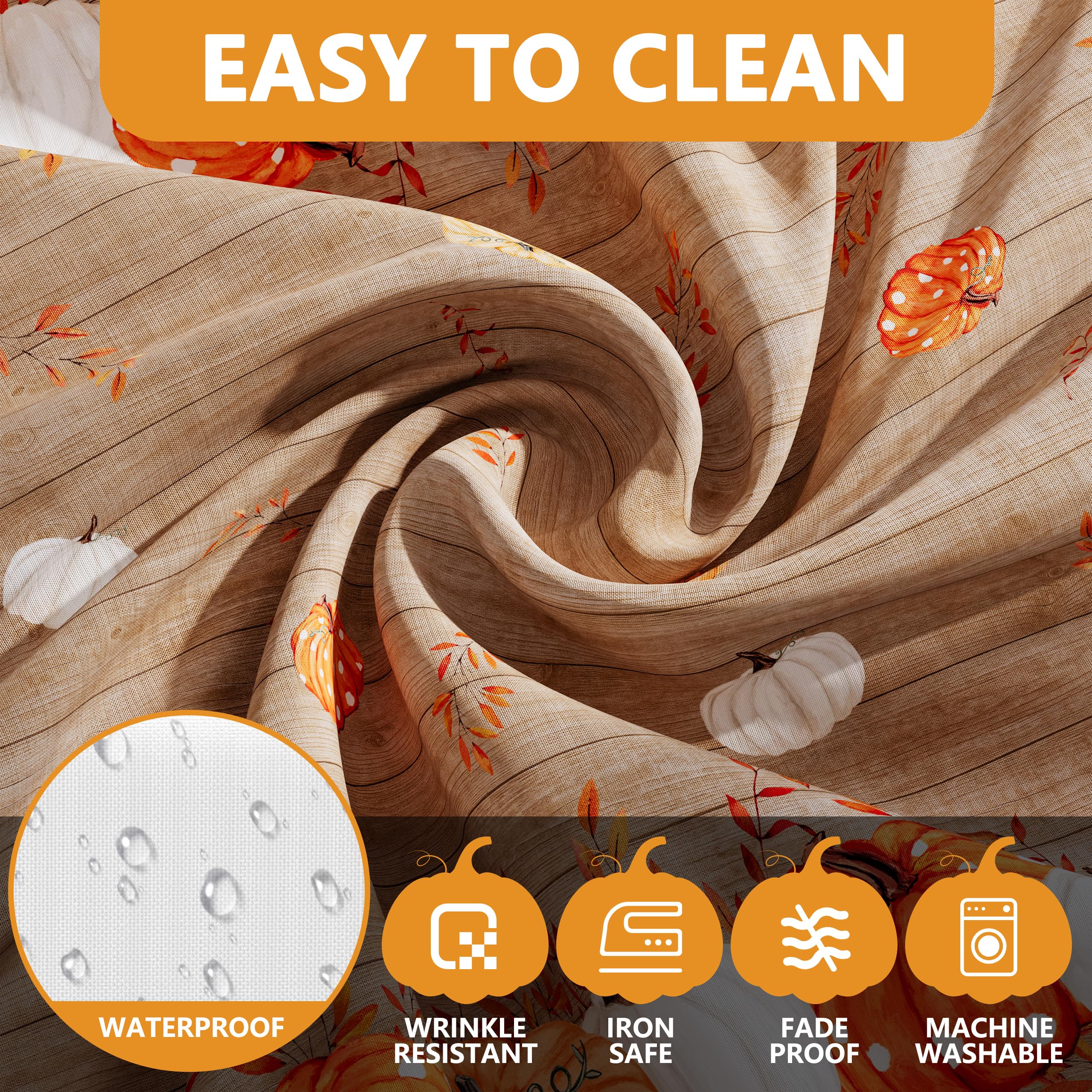 Fall Tablecloth 60x84 Inch Rectangle, Wood Leaves Pumpkin Decorations Seasonal Autumn Thanksgiving Scalloped Edge Waterproof Table Cover Home Party Decor