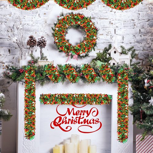 50 Ft Christmas Tinsel Garland Thick Tinsel Garland Xmas Tree Decorations Metallic Tinsel Twist Garland for Christmas, Birthday, Party Decor Indoor Outdoor Party Supplies