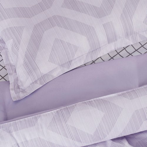 Serta Simply Clean Skyler Soft 5 Piece Geometric Bed in A Bag Complete Bedding Comforter Set with Sheets and Pillow Case for All Season, Twin/Twin XL, Lavender