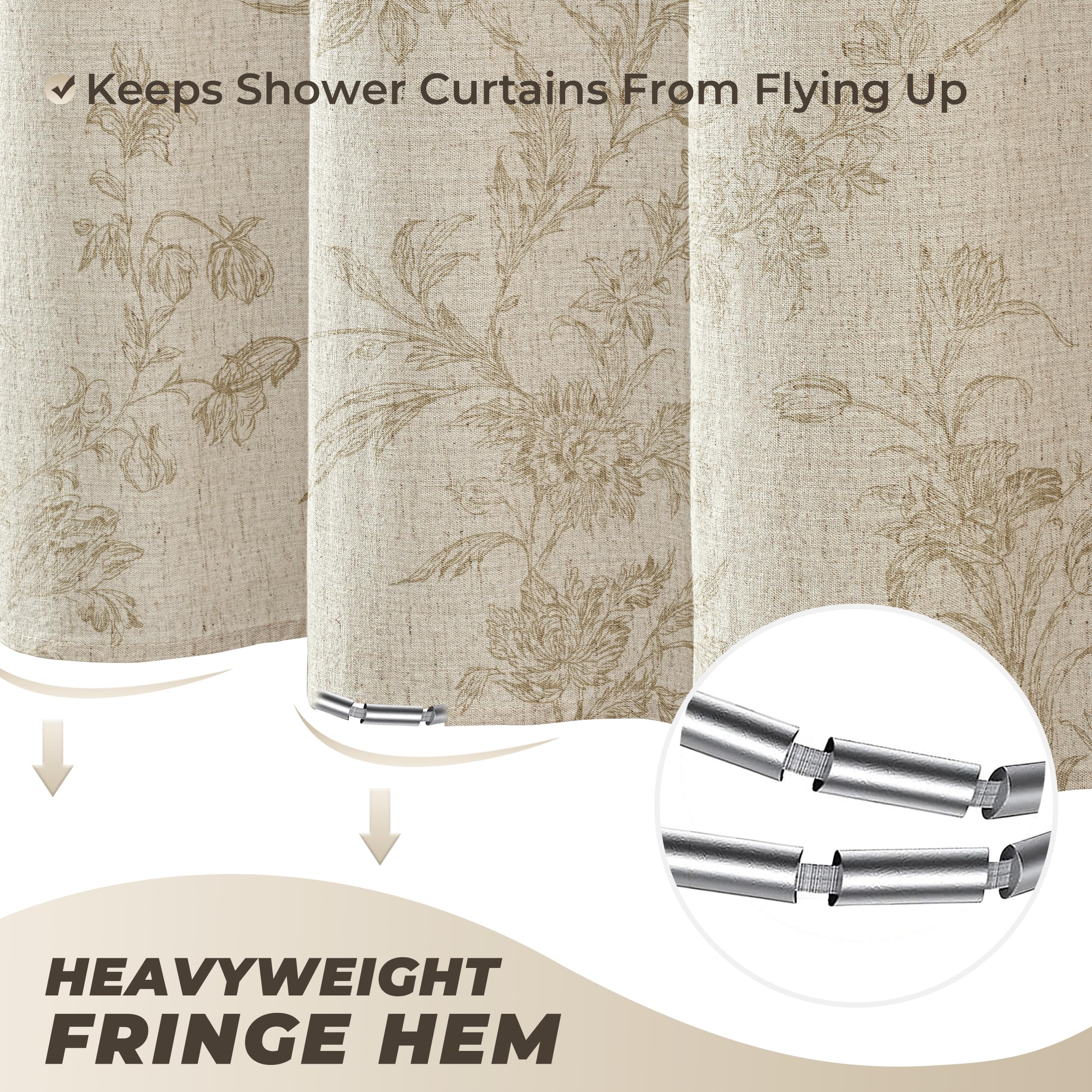 TURKIO Floral Shower Curtain Beige Linen Shower Curtain Rustic Vintage Shower Curtains Boho Farmhouse Shower Curtains for Bathroom French Country Cottagecore