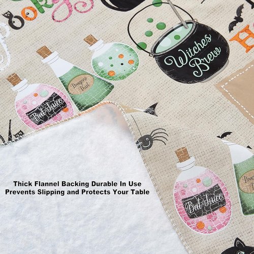 Newbridge Halloween Witches Brew Tablecloth - 52x52 Inch Vinyl with Flannel Backing, Cute Ghost & Cat Design