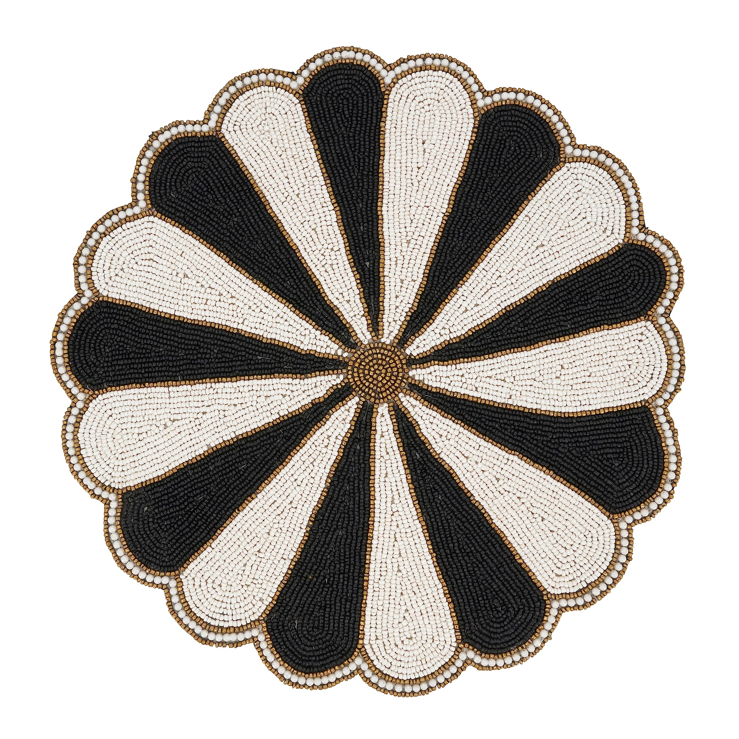 Saro Lifestyle Beaded Pinwheel Bliss Placemat (Set of 4), Black/White, 14"