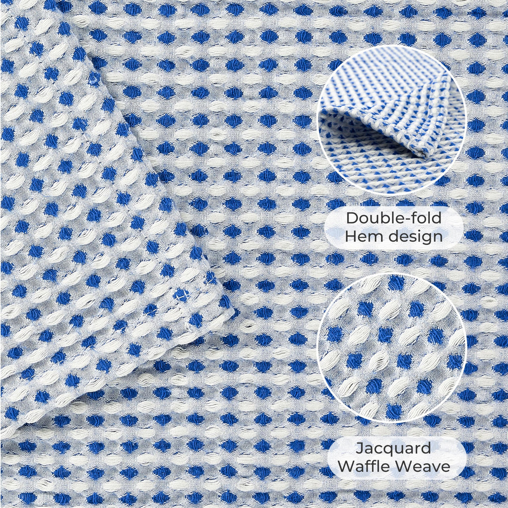 Lightweight Cotton Waffle Blanket Queen Size, Modern Two-Tone Check Pattern, Soft & Breathable for Bed, Couch, Sofa, All Seasons –Navy Blue/White, 90"x90"