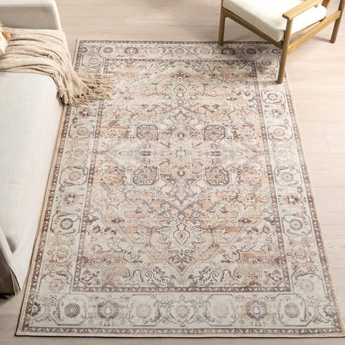 nuLOOM 5' x 8' Green Haven Collection Indoor Area Rug, Recycled Cotton, Machine Washable, Stitched Edging, Flat Woven, Mylah Beige