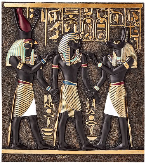 Design Toscano Rameses I Between Horus and Anubis Wall Frieze in Faux Ebony and Gold, 11 Inch