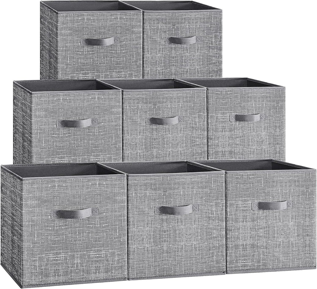 SONGMICS Storage Cubes - Foldable Non-Woven Fabric Bins with Double Handles - Set of 8, Cattail Gray, 13 x 13 x 13 Inches