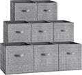SONGMICS Storage Cubes - Foldable Non-Woven Fabric Bins with Double Handles - Set of 8, Cattail Gray, 13 x 13 x 13 Inches