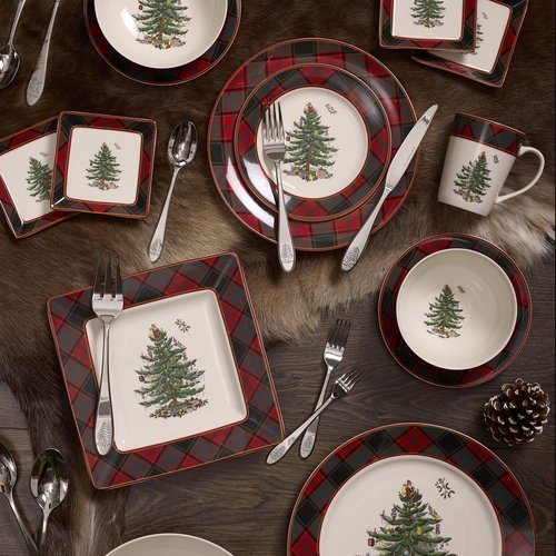 Spode Christmas Tree Tartan 10.5″ Dinner Plate, Set of 4 – Fine Earthenware Holiday Tableware, Rustic Plaid Border & Iconic Christmas Tree Center – Dishwasher, Microwave & Freezer Safe Holiday Gift