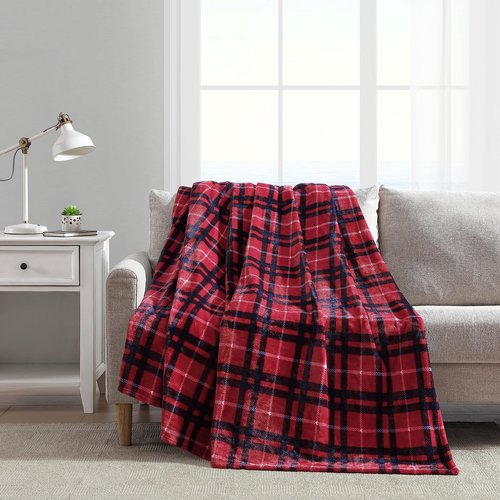 Nautica Blanket Plush Fleece Plaid Bedding, Home Decor for All Seasons, King, Winter Tattersall Red