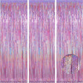 Melsan Easter Decorations - 3 Pack Pinkish Purple Tinsel Fringe Curtain Backdrop | Sparkling Metallic Party Decor for Birthdays & Weddings