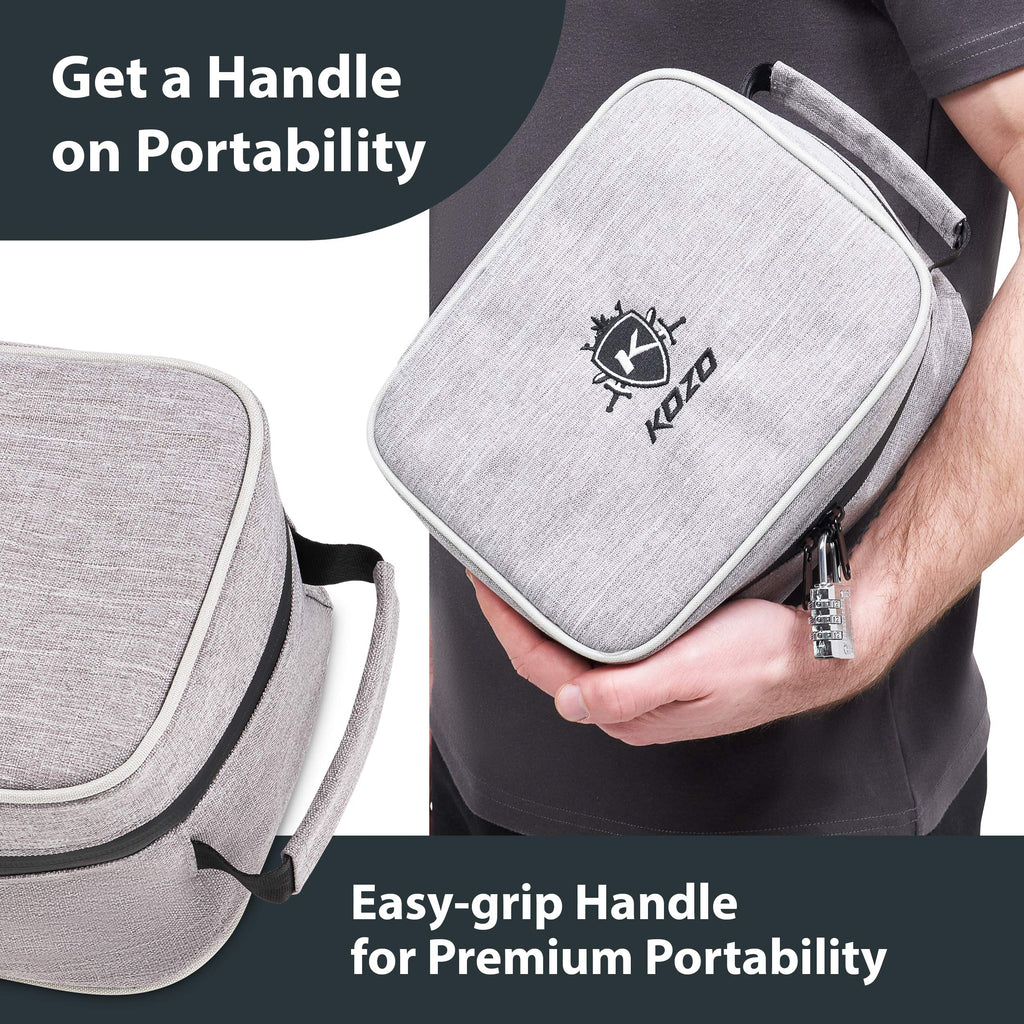 KOZO Smell proof Bag with Combination Lock – Portable Bags with Tightly Locking Zippers and 7 Layers of Carbon-Woven Fabric – Durable Case, 4.9 x 6.7 x 8.7 In. (Gray)