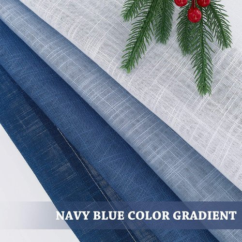 NICETOWN Linen Sheer Ombre Curtains for Living Room Bedroom, Grommet Gradient Semi Sheer Vertical Window Treatments Privacy with Light for Children Room, Navy Blue, W50 x L84, Set of 2