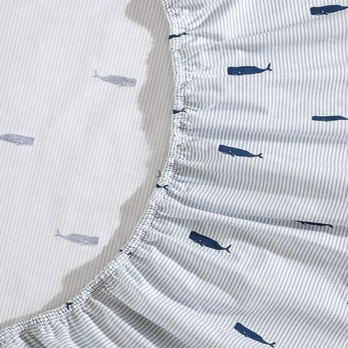 Nautica - Full Size Sheet Sets, Cotton Percale Bedding, Crisp & Cool, Coastal Home Decor (Whale Stripe Blue, Full)
