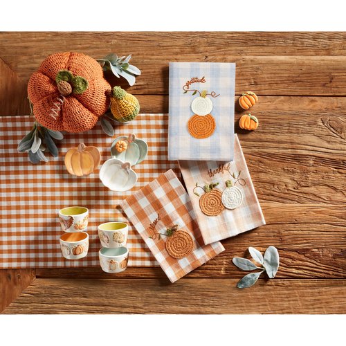 Mud Pie Crochet Pumpkin Towel, Grateful, 21" x 14"