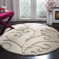 SAFAVIEH Florida Shag Collection Area Rug - 3'3" Round, Cream & Beige, Scroll Design, Non-Shedding & Easy to Clean, High-Low Plush Pile, Ideal for Living Room, Bedroom, Dining Space (SG455-1113)