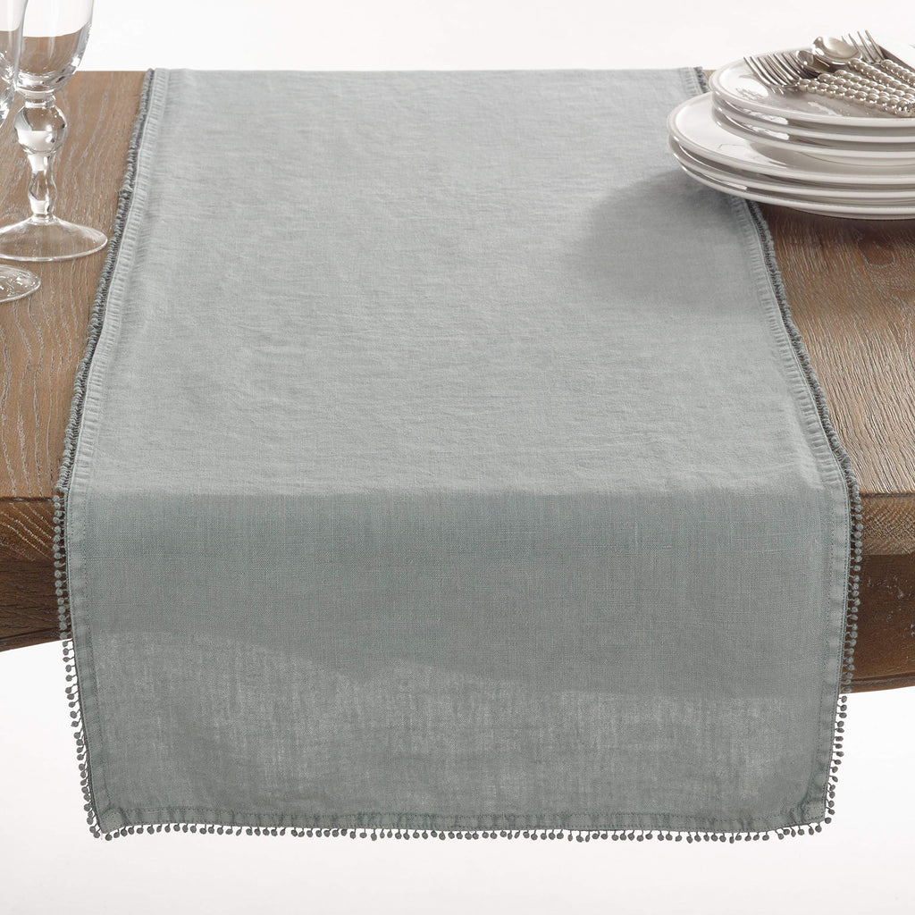 SARO LIFESTYLE 15062.BG1672B Pomponin Collection PomPom Design Table Runner 16" x 72" Blue-Grey