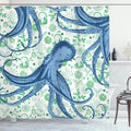 Ambesonne Nautical Shower Curtain, Sealife Sea Monster Octopus Kraken with Tentacles and Colorful Flowers, Cloth Fabric Bathroom Decor Set with Hooks, 69" W x 75" L, Mint Green