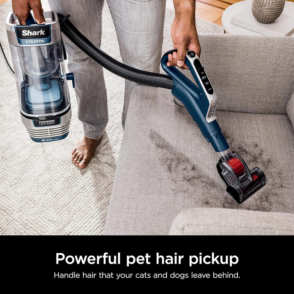 Shark AZ3002 Stratos Upright Vacuum - DuoClean PowerFins & HairPro | Self-Cleaning Brushroll, Navy