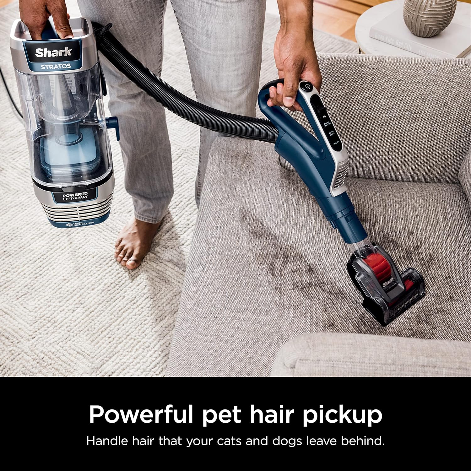 Shark AZ3002 Stratos Upright Vacuum - DuoClean PowerFins & HairPro | Self-Cleaning Brushroll, Navy