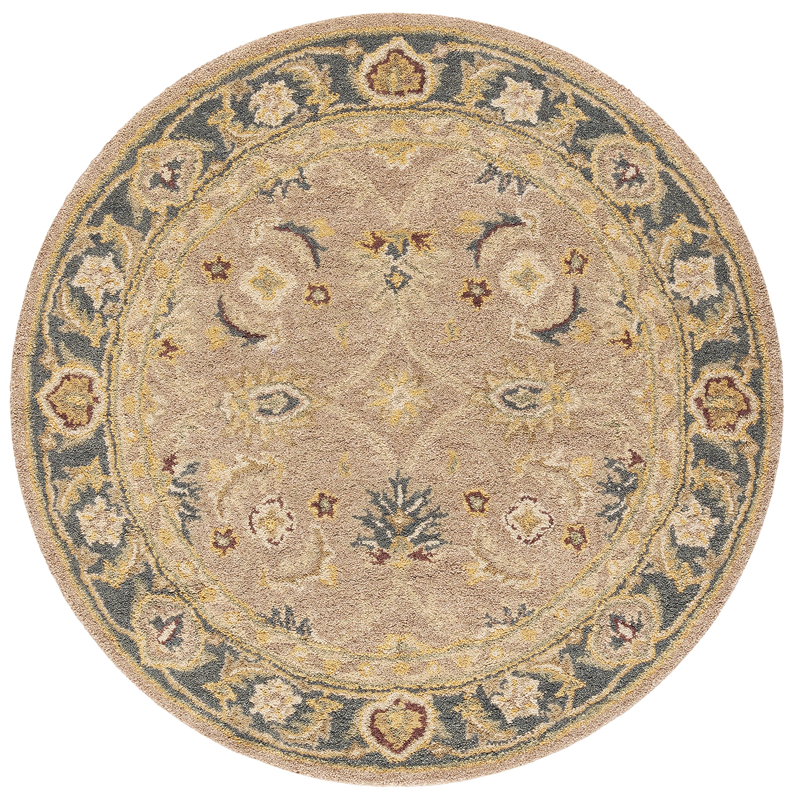 SAFAVIEH Anatolia Collection Area Rug - 4' Round, Brown & Blue, Handmade Traditional Oriental Wool, Ideal for High Traffic Areas in Living Room, Bedroom (AN549A)