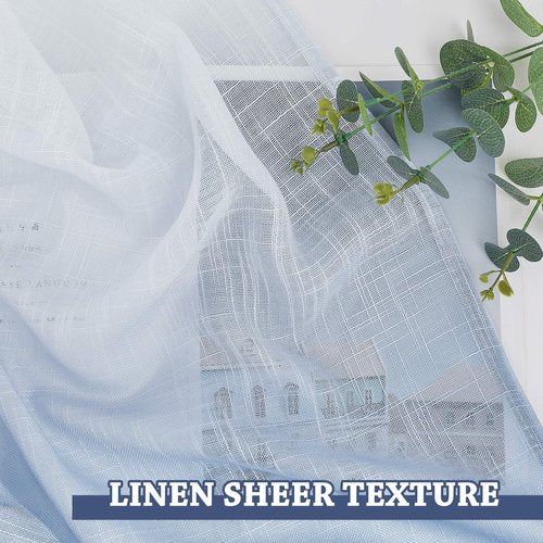 NICETOWN Linen Sheer Ombre Curtains for Living Room Bedroom, Grommet Gradient Semi Sheer Vertical Window Treatments Privacy with Light for Children Room, Navy Blue, W50 x L84, Set of 2