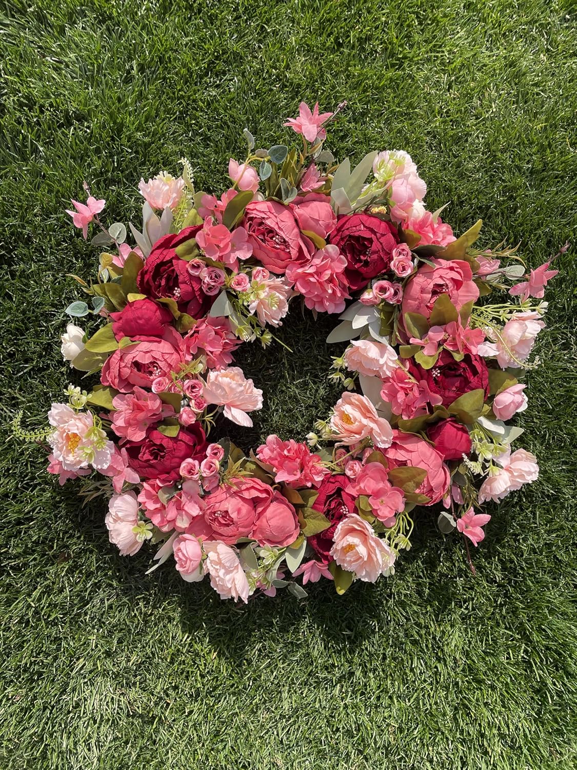 Peony Wreaths | 24-Inch Large Spring Wreath - Lush Handmade Design for Front Door & Outdoor Decor