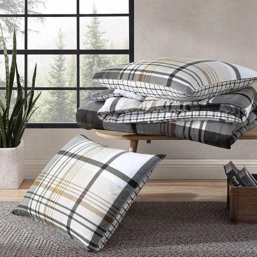 Eddie Bauer - King Comforter Set, Plaid Reversible Bedding, Stylish & Warm Home Decor (Normandy Grey, King)