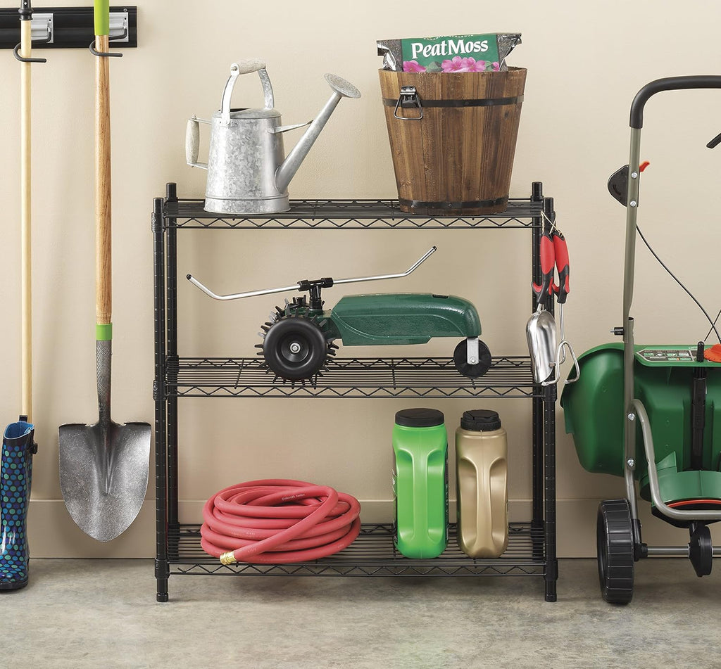 Whitmor 3 Tier Metal Shelving Unit - Heavy Duty Storage Shelves with 400 lbs Capacity Each | Adjustable, Easy Assembly, Black, 36"L x 14"W x 36"H