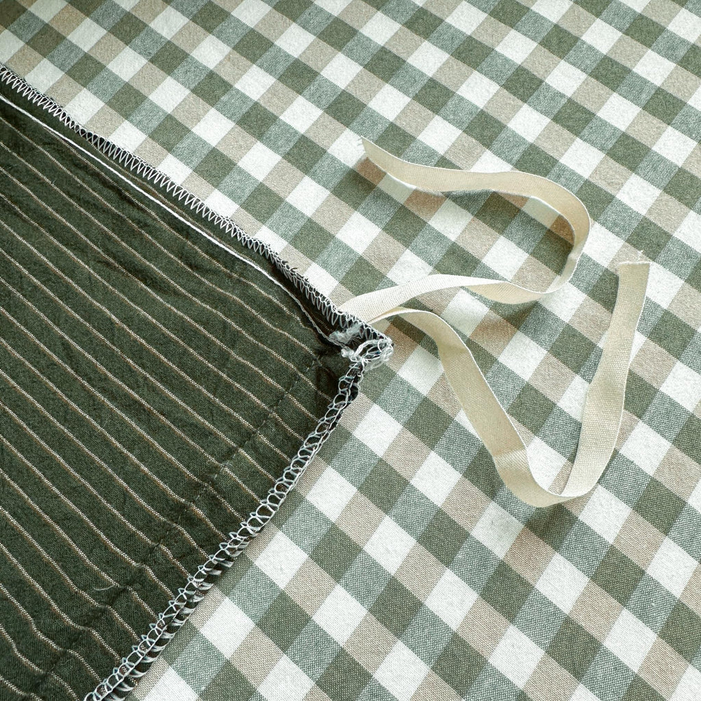 PinkMemory Green Striped Duvet Cover Queen 100% Washed Cotton Olive Green Stripes Duvet Cover Set Full 3pcs Pinstripe Pattern Bedding Set with Zipper Closure Corner Ties,Soft Breathable