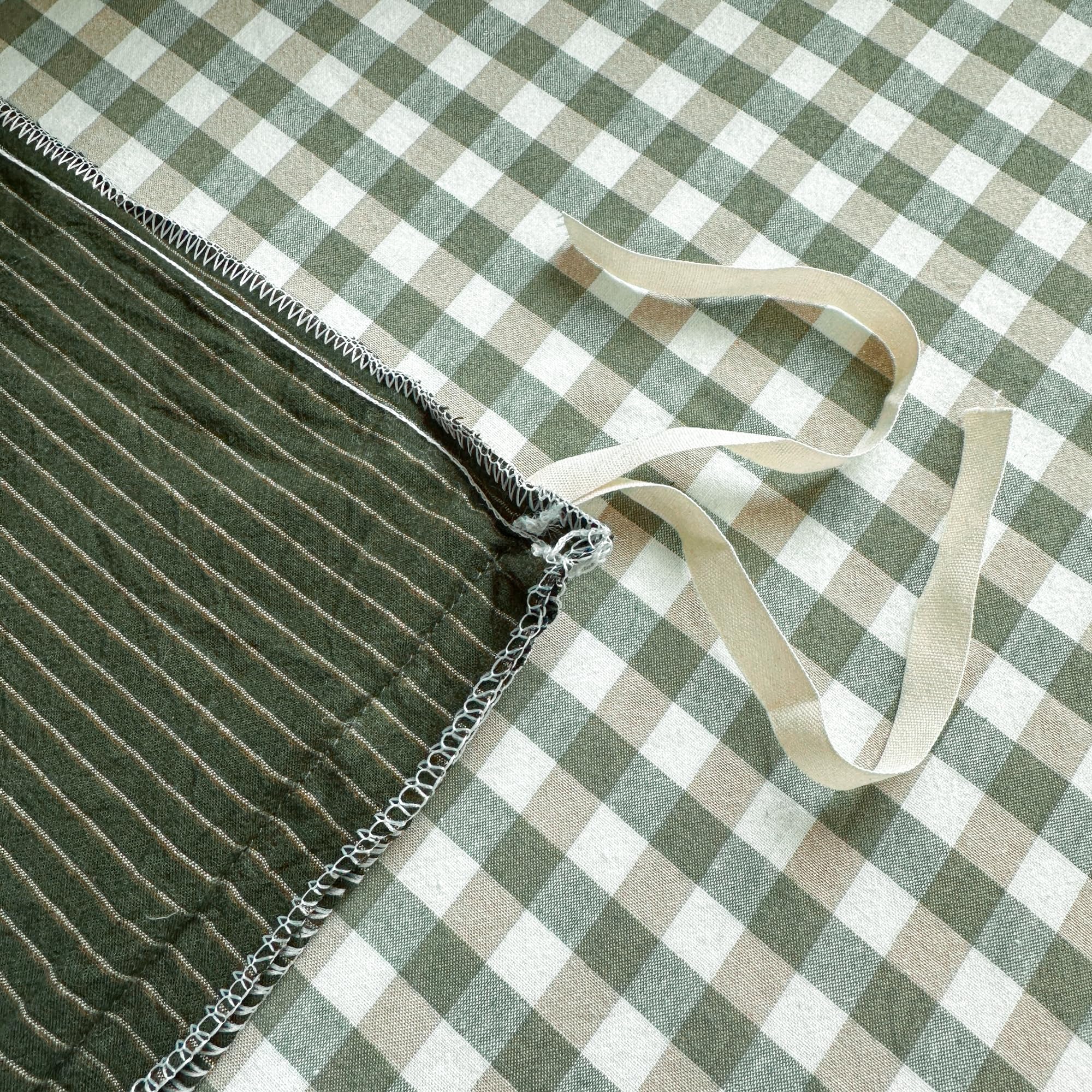 PinkMemory Green Striped Duvet Cover Queen 100% Washed Cotton Olive Green Stripes Duvet Cover Set Full 3pcs Pinstripe Pattern Bedding Set with Zipper Closure Corner Ties,Soft Breathable