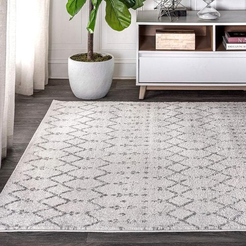 JONATHAN Y Boho Vintage Diamond Area Rug - Cream/Gray 8x10 ft | Easy-Clean, Pet-Friendly Design for Living Room, Bedroom, Office