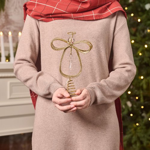 Valery Madelyn Lighted Christmas Tree Topper Angel with Timer, 10 Inch Pre-Lit Gold Metal Small Angel Tree Topper with Lights for Christmas Tree Decoration Indoor, Battery Operated, Valentines Gifts
