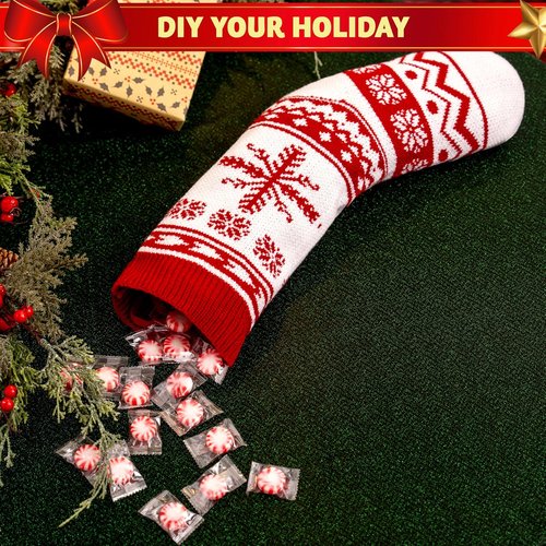 JOYIN 6 Pack Christmas Knit Stockings - Large Rustic Yarn Design with Snowflake & Reindeer | 18" Holiday Decor