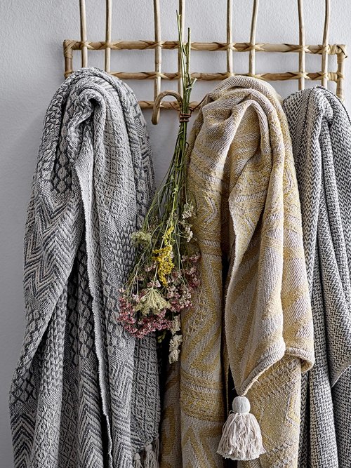 Beige Rattan Wall Hanger with 4 Hooks
