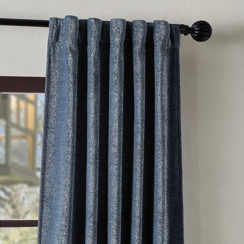 Martha Stewart Naples Chenille Solid Back Tab Window Curtain Panel Pair, 84", Navy