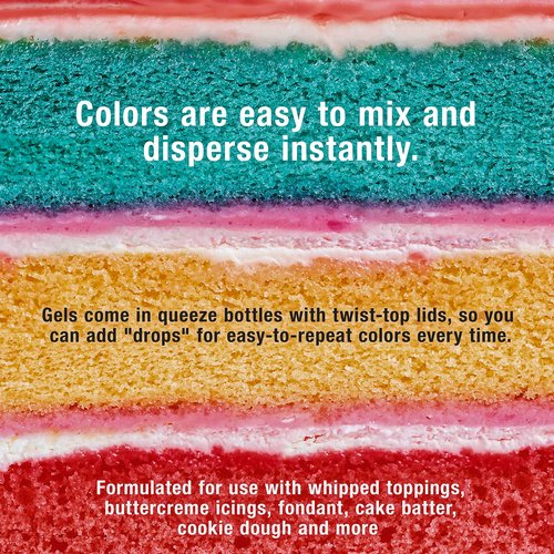 12 Food Color U.S. Cake Supply 2.3-Ounce Liqua-Gel Cake Food Coloring Variety Pack with Color Mixing Wheel - Made in the U.S.A.