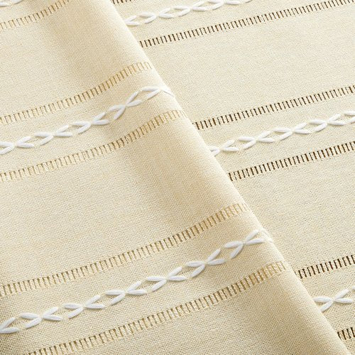 ZeeMart Hemstitched Embroidery Striped Boho Tablecloth 60x104 Inch Beige, Heavy Weight Farmhouse Burlap Linen Beige Tablecloth, Wrinkle Resistant Washable Table Cloth for Rectangle Table