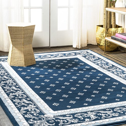 JONATHAN Y Acanthus French Border Navy/Blue Indoor Area Rug, 4x6, Vintage, Bohemian, Easy-Cleaning for Living Room, Bedroom, Kitchen, Pet Friendly, Non-Shedding (MDP504C-4)