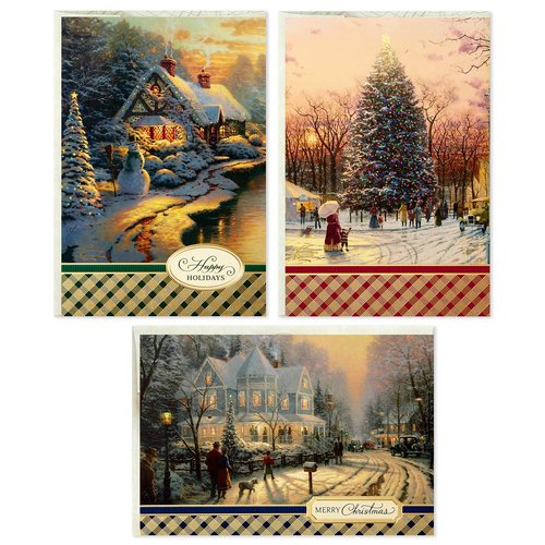 Hallmark Thomas Kinkade Boxed Christmas Cards Assortment (40 Cards with Envelopes and Foil Seals) & Thomas Kinkade Boxed Christmas Cards Assortment (3 Designs, 24 Christmas Cards with Envelopes)