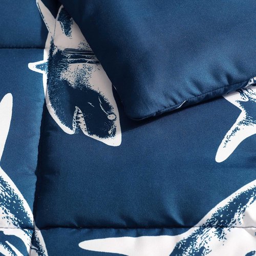 Eddie Bauer Kids - Kids Comforter Set, Super Soft Reversible Toddler Bedding with Matching Sham & Bonus Decorative Pillow, Ideal Boy Room Essentials (Vinny & Shark Friends Blue, Twin)