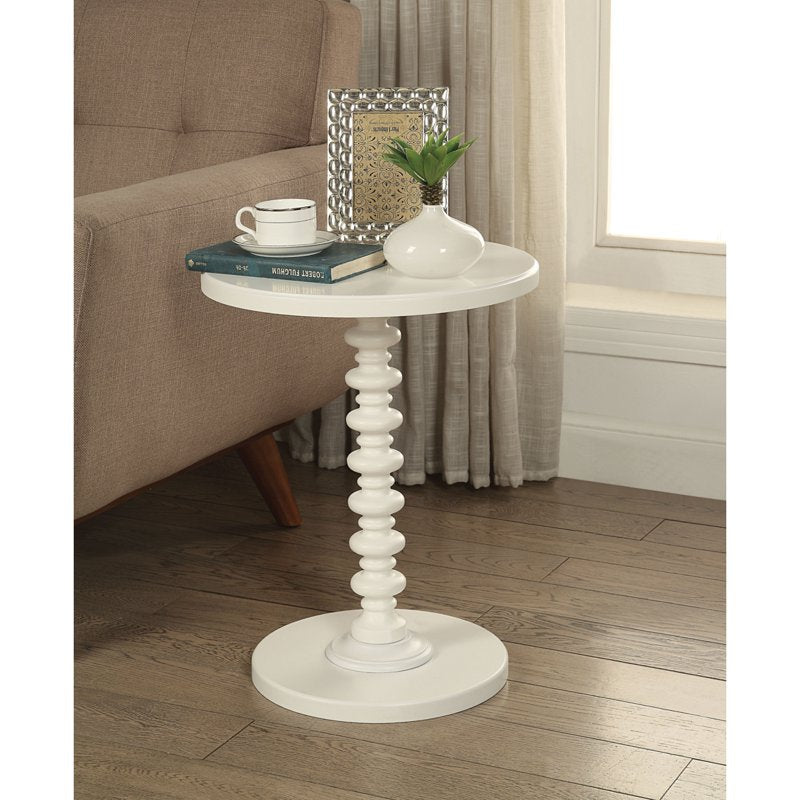 Round Top End Table - White Accent Table for Living Room