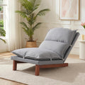 Adjustable Floor Lounge Chair - Gray Linen Recliner with Wood Legs