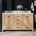 Bathroom Vanity with Sink - 60 Inch Solid Wood with Carrara Quartz Top - Natural Oak Finish