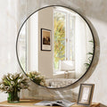 AUROMIR 24x24 Inch Round Wall Bathroom Mirror - Black Modern Vanity